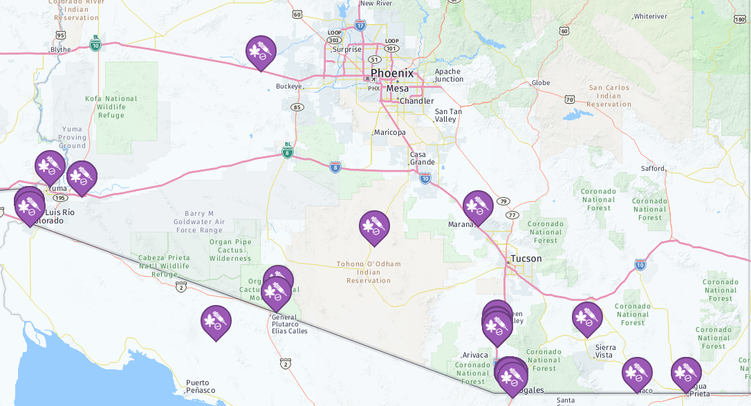 Incidents of drug trafficking recorded along the Arizona border since January 1st, 2018