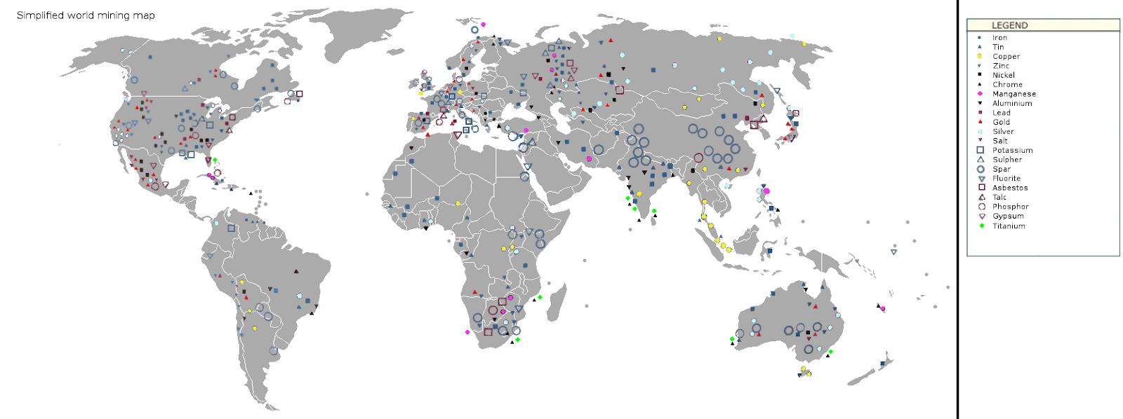 World Map of mining operations