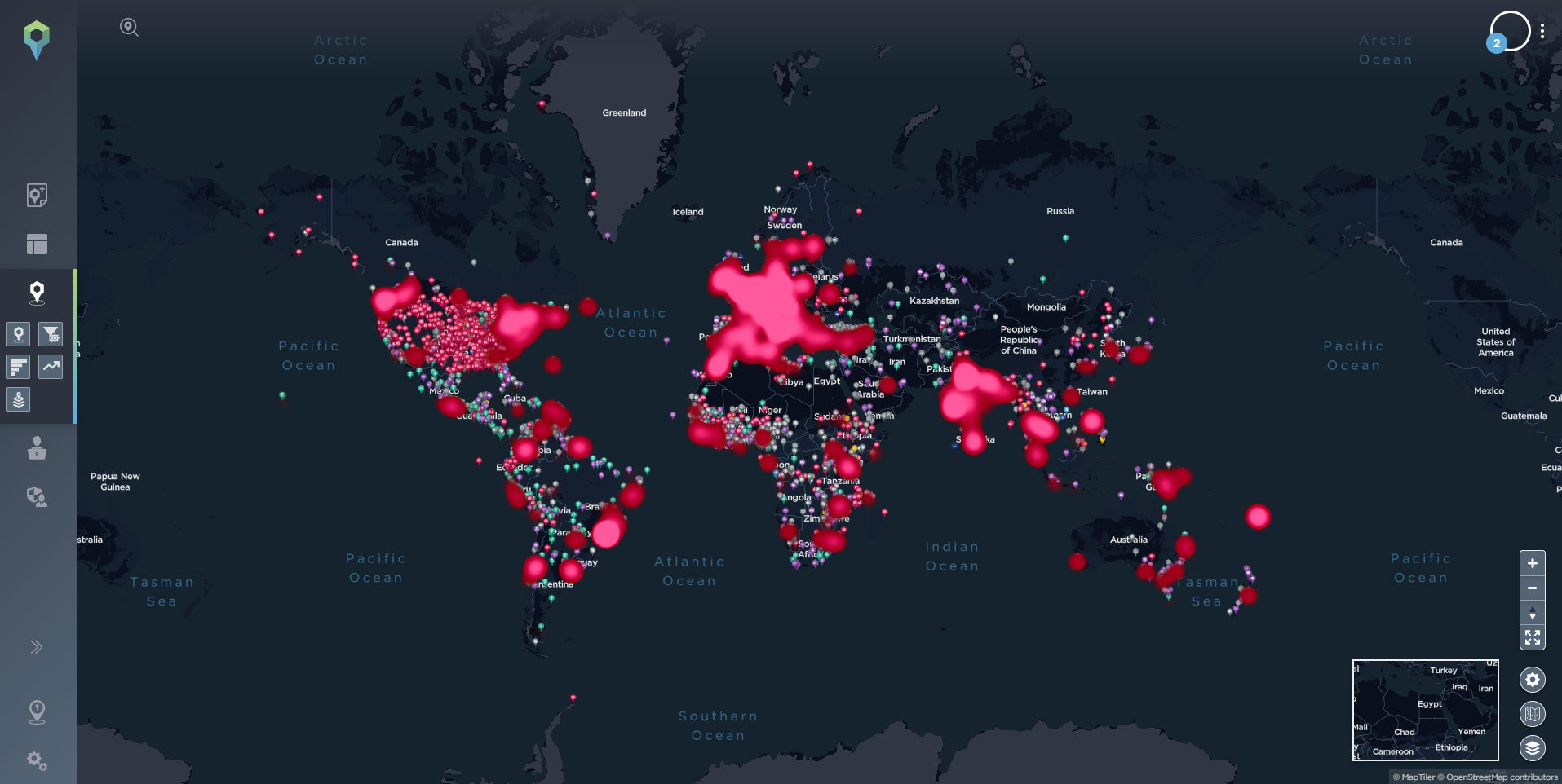 A heatmap highlighting the impacts of COVID-19 across the globa