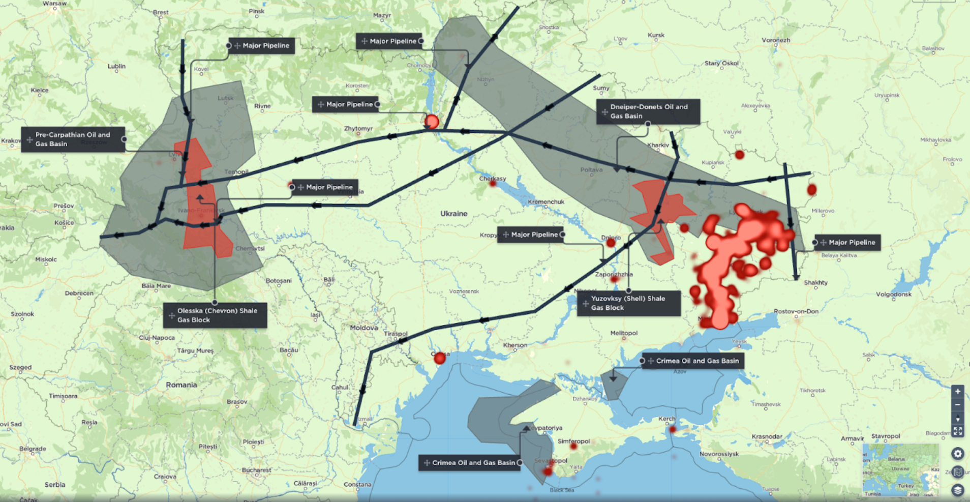 Donbass conflict hotspots, oil and gas reserves ukraine
