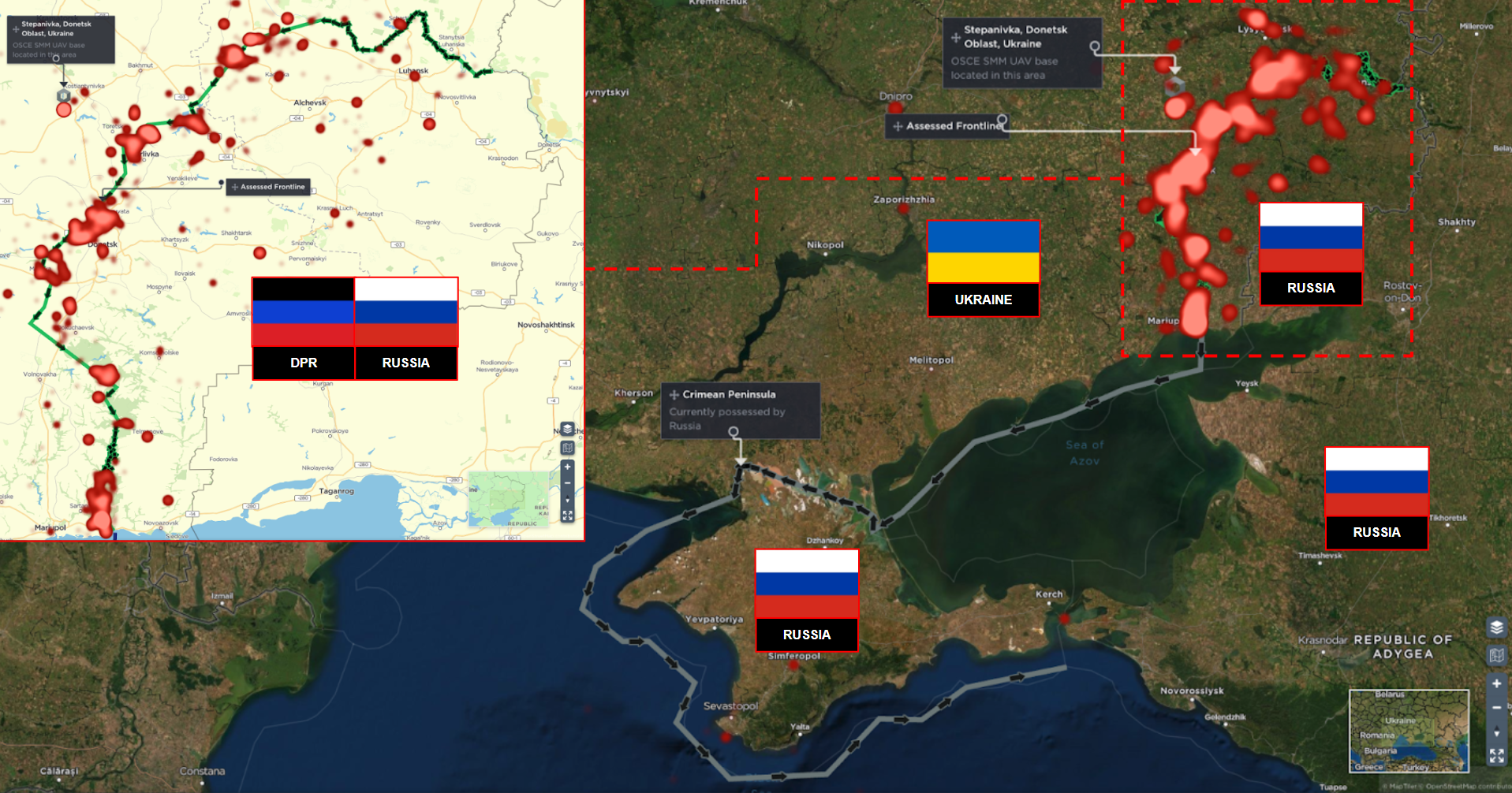 Donbass conflict hotspots and controlled territories russia ukraine war