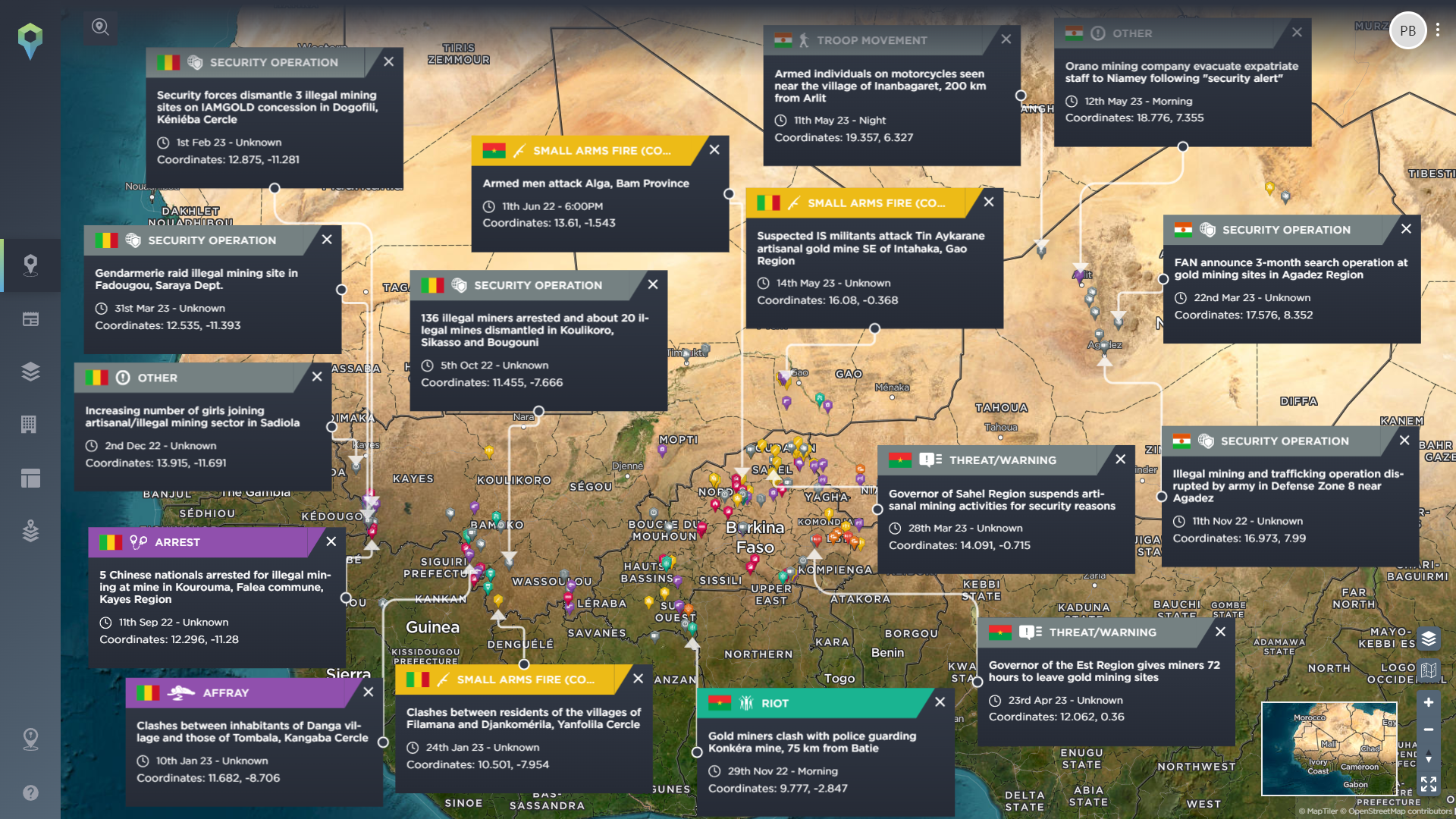 Illegal mining incidents in Sahel