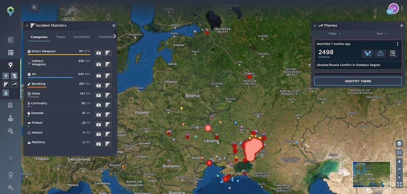 Geographic concentration of incidents reported in Ukraine and Russia