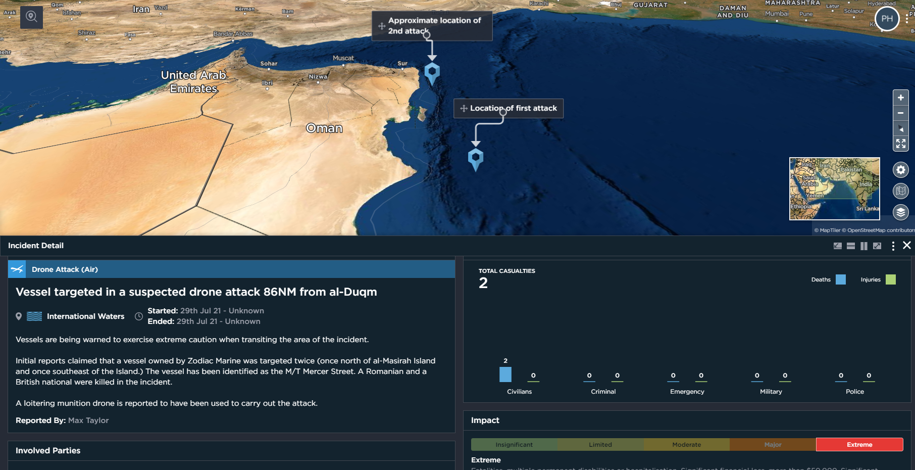 Iran Israel attack on Mercer Street July 2021