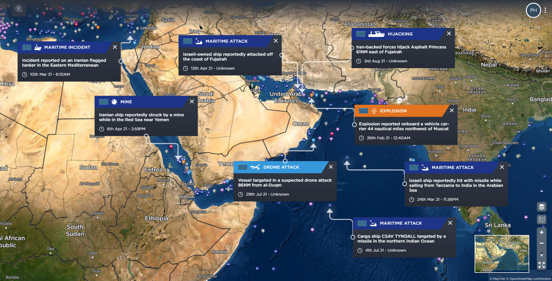 Attacks on shipping in the Gulf 2021