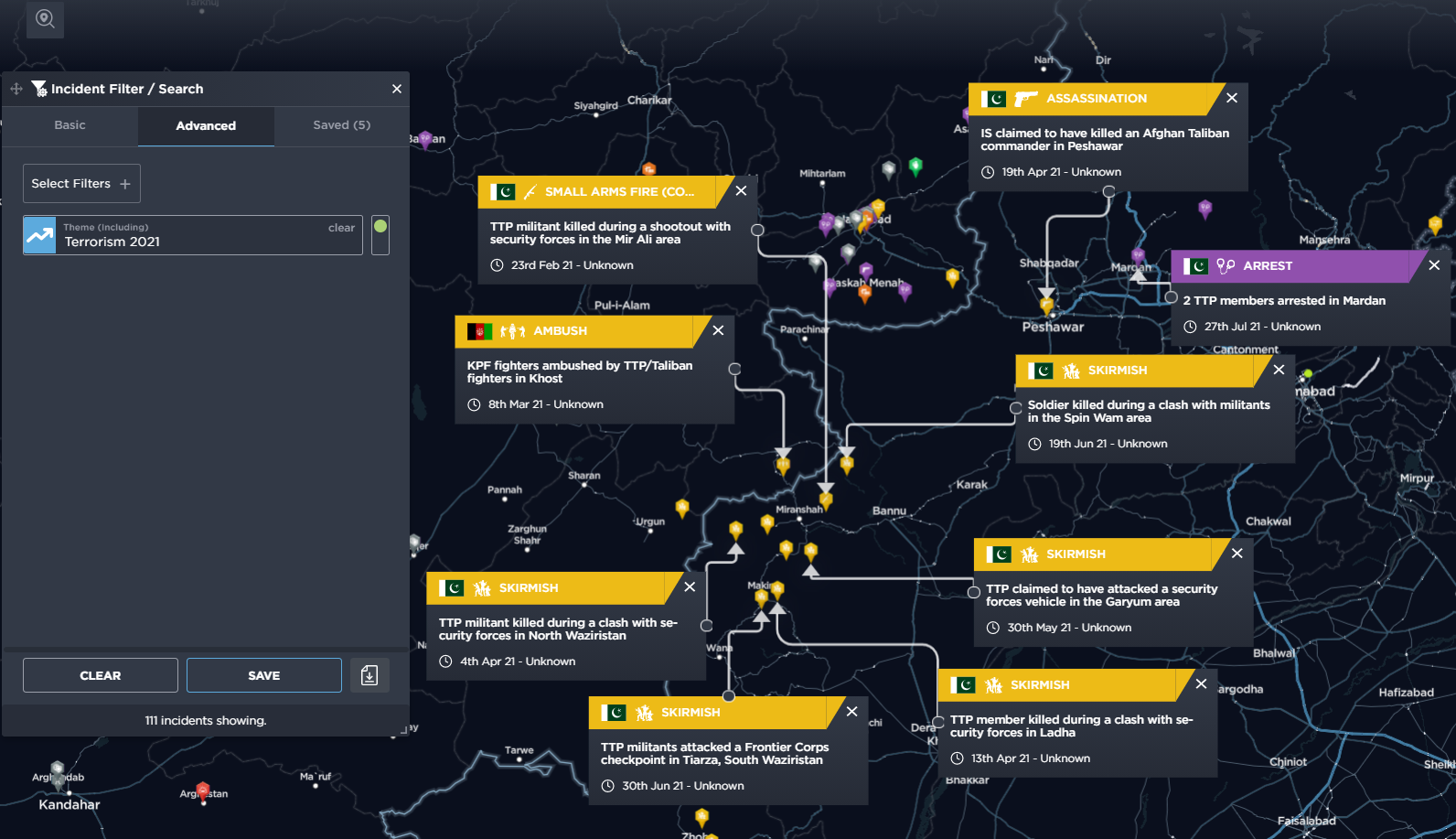 Terrorist related Incidents in Khyber Pakhtunkhwa Province during 2021