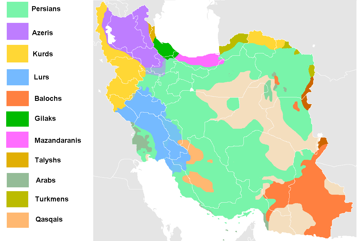 Map showing ethnic boundaries of Iran. 