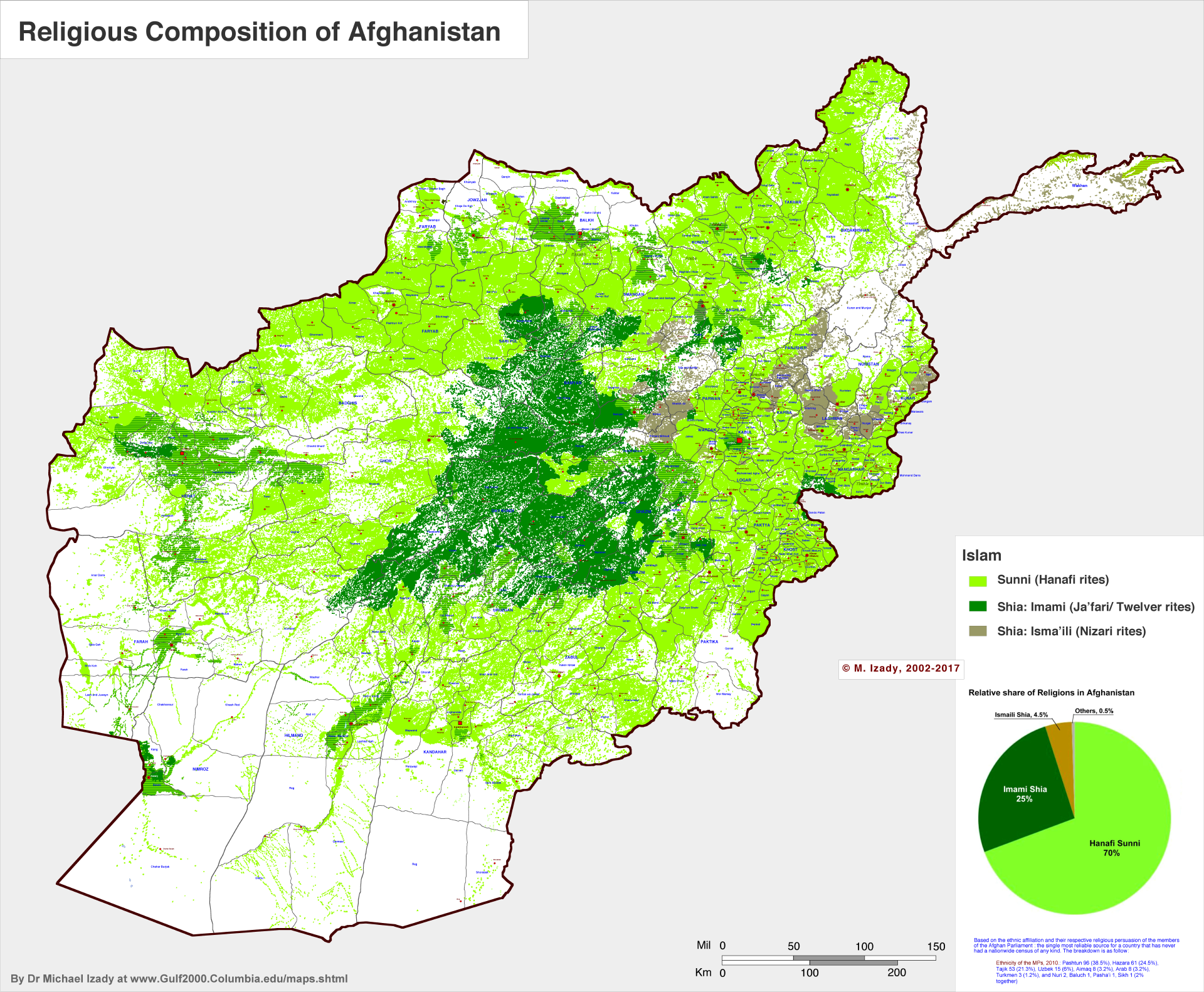 Map showing religious composition of Afghanistan.