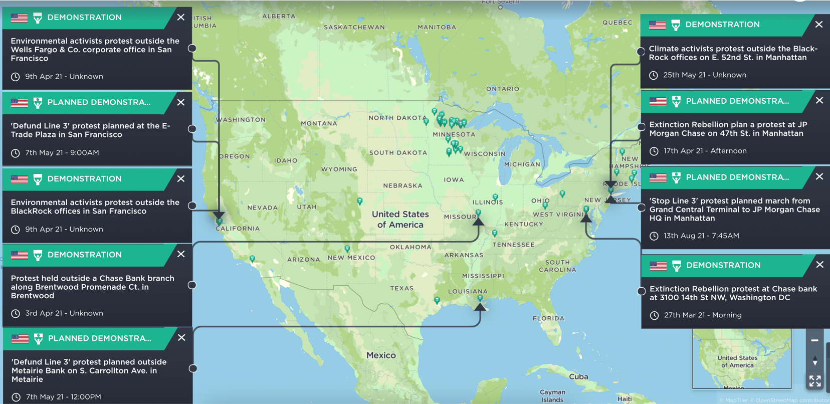 Extinction Rebellion in 2021 targeting US banks JP Morgan Chase stop line 3