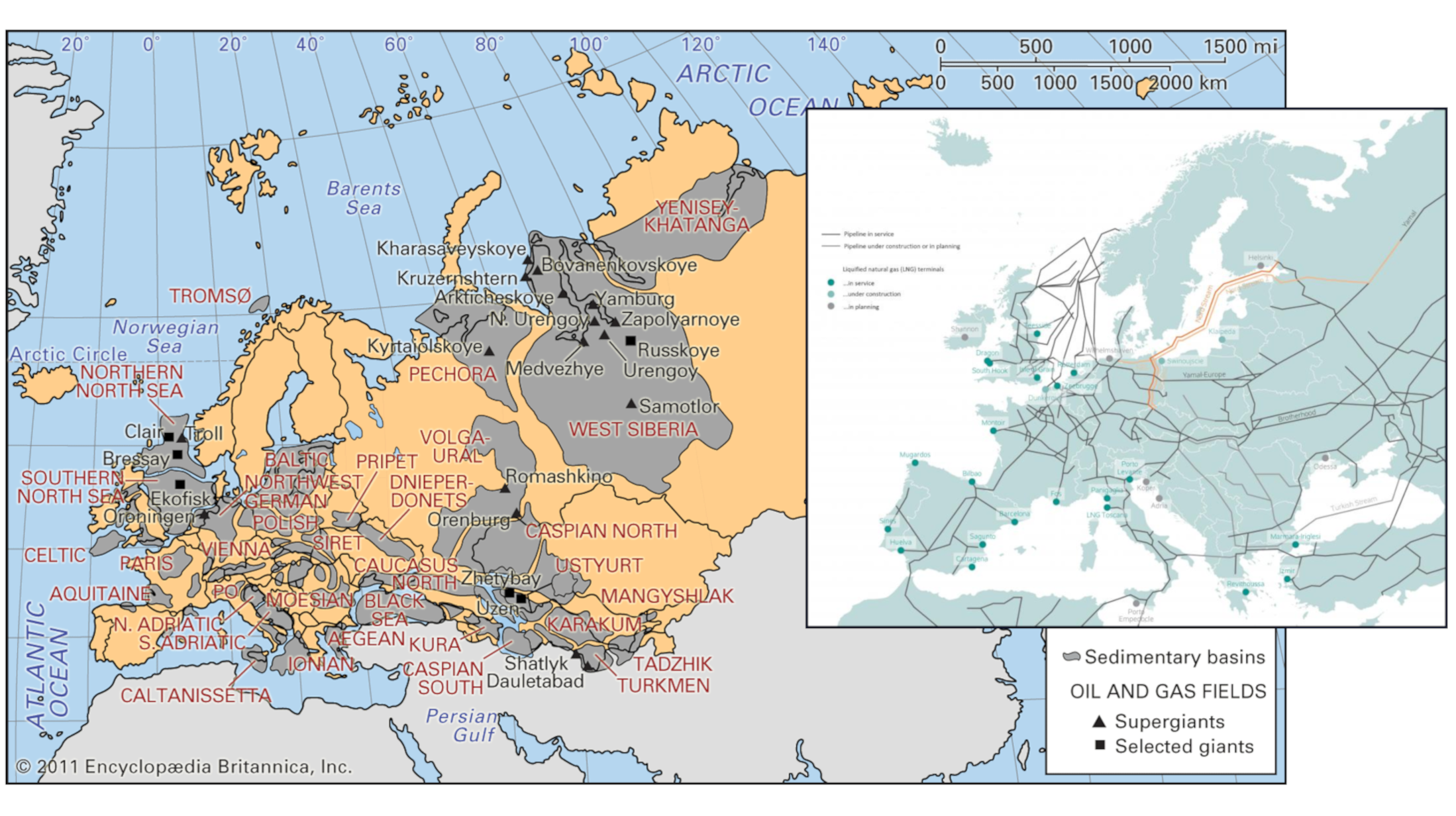 Europe natural gas fields Europe gas pipelines Russia Nord Stream 2