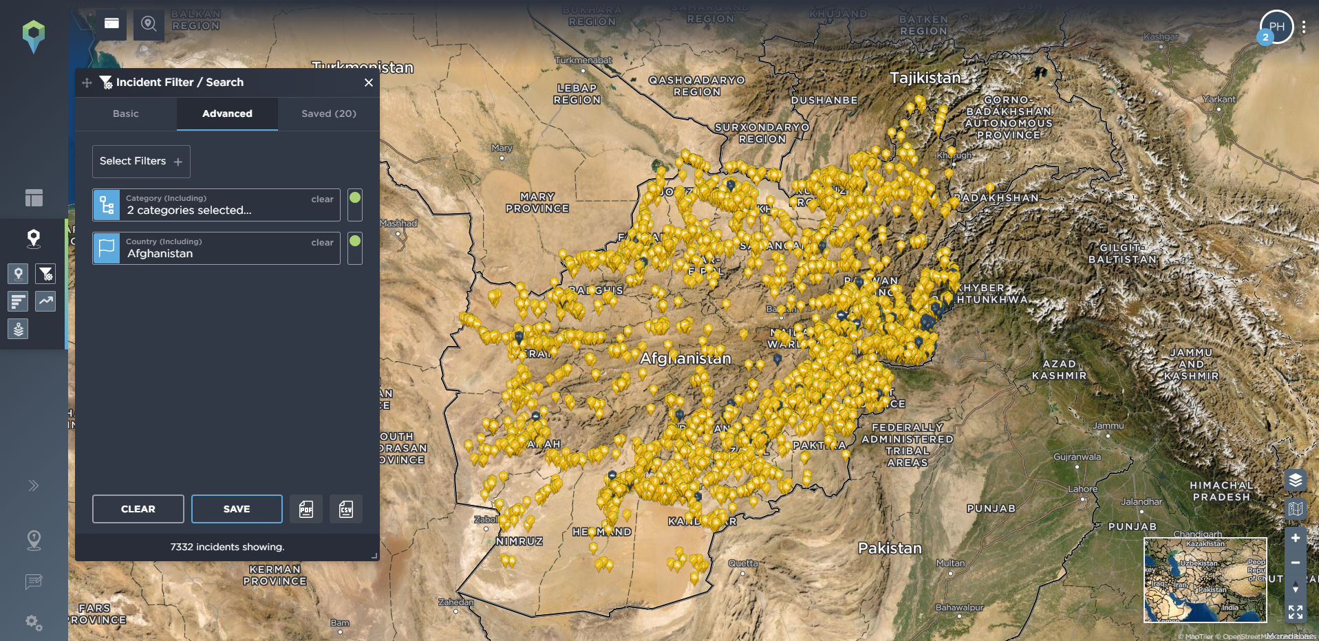 Tracking armed conflict in afghanistan using threat intelligence software direct weapons indirect weapons fire