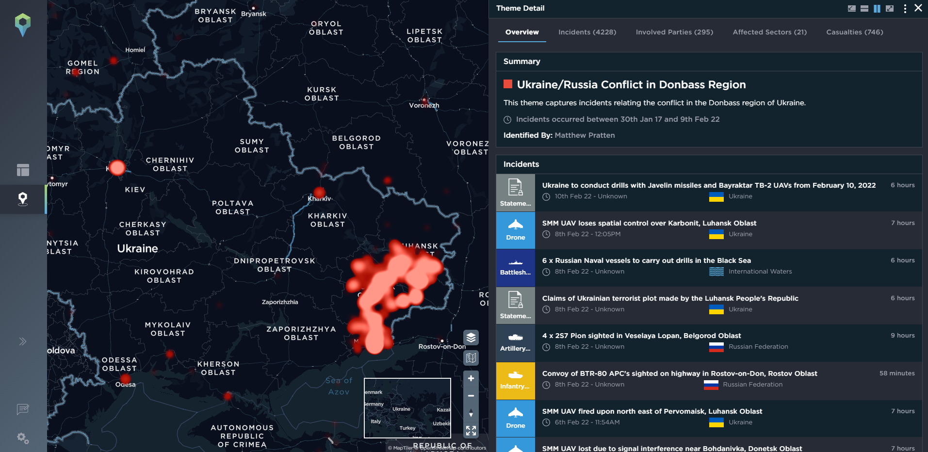 Tracking the Donbas conflict Russia-Ukraine war armed conflict using threat intelligence software