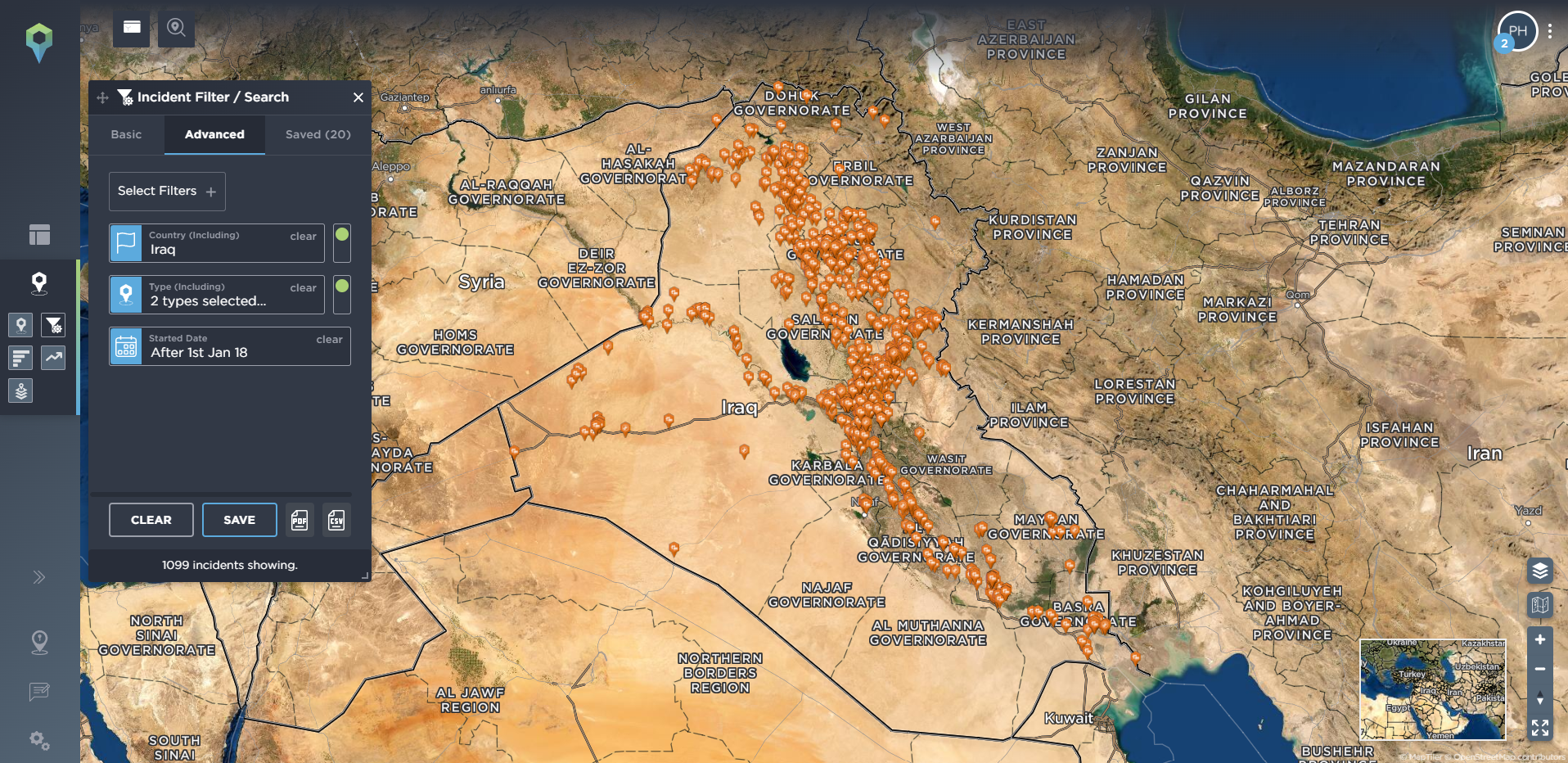 Tracking armed conflict using threat intelligence software, IEDs in Iraq since 2018