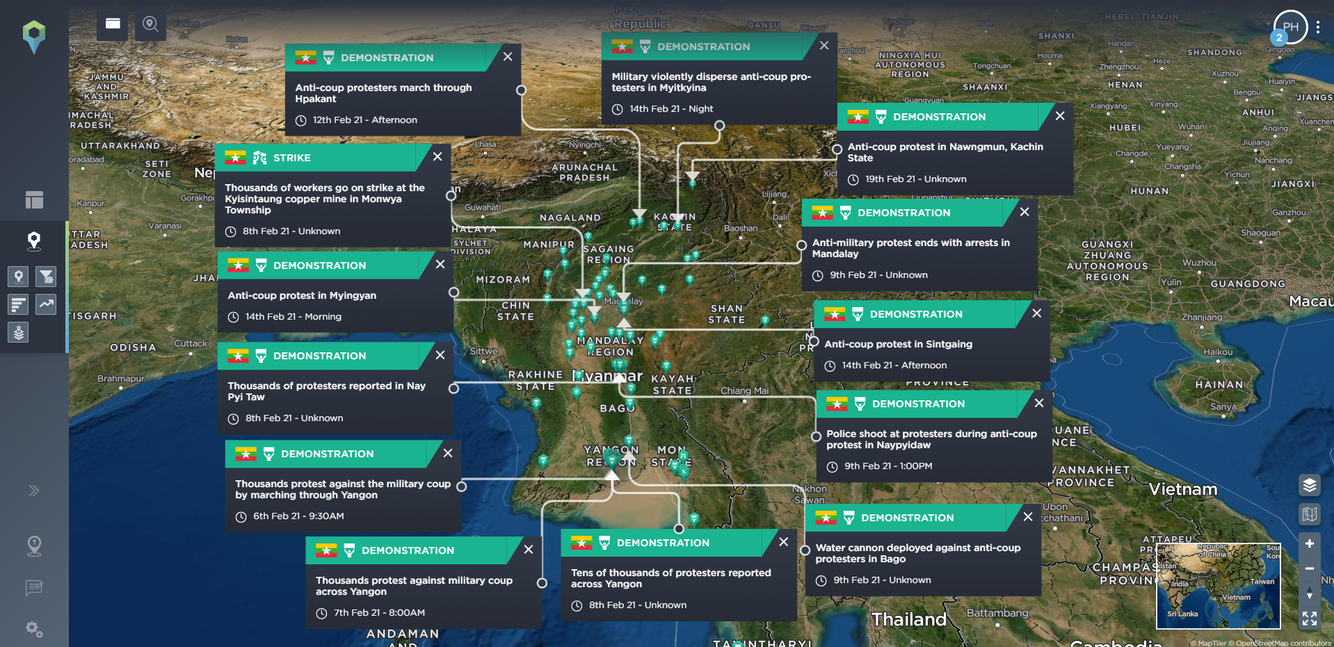 myanmar coup protests february 2021 tracking conflict and protest using threat intelligence software what are the causes of conflict?