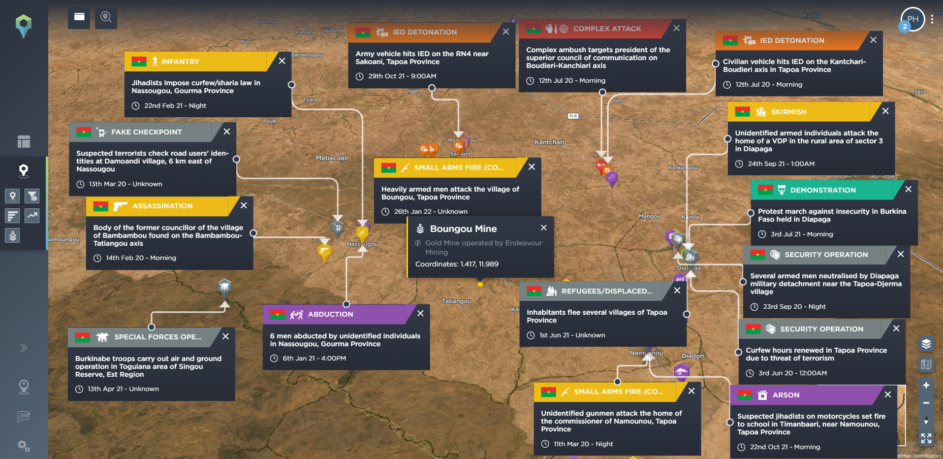 asset protection tracking armed conflict near areas of operation for businesses using threat intelligence software