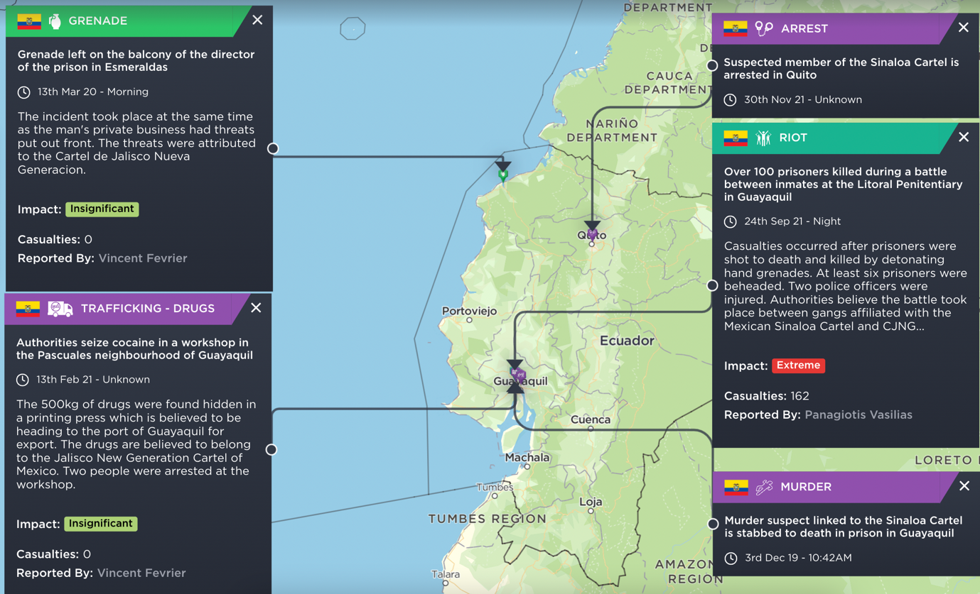 Mexican cartels in Ecuador violent crime rates Latin American drug trade