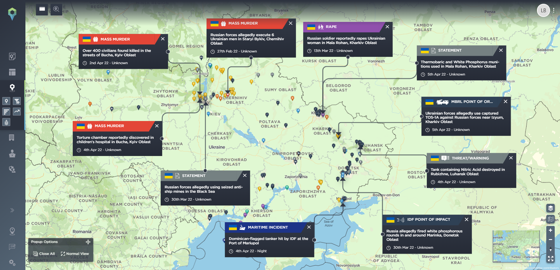 Significant incidents across Ukraine between the 6th and 13th April 2022.