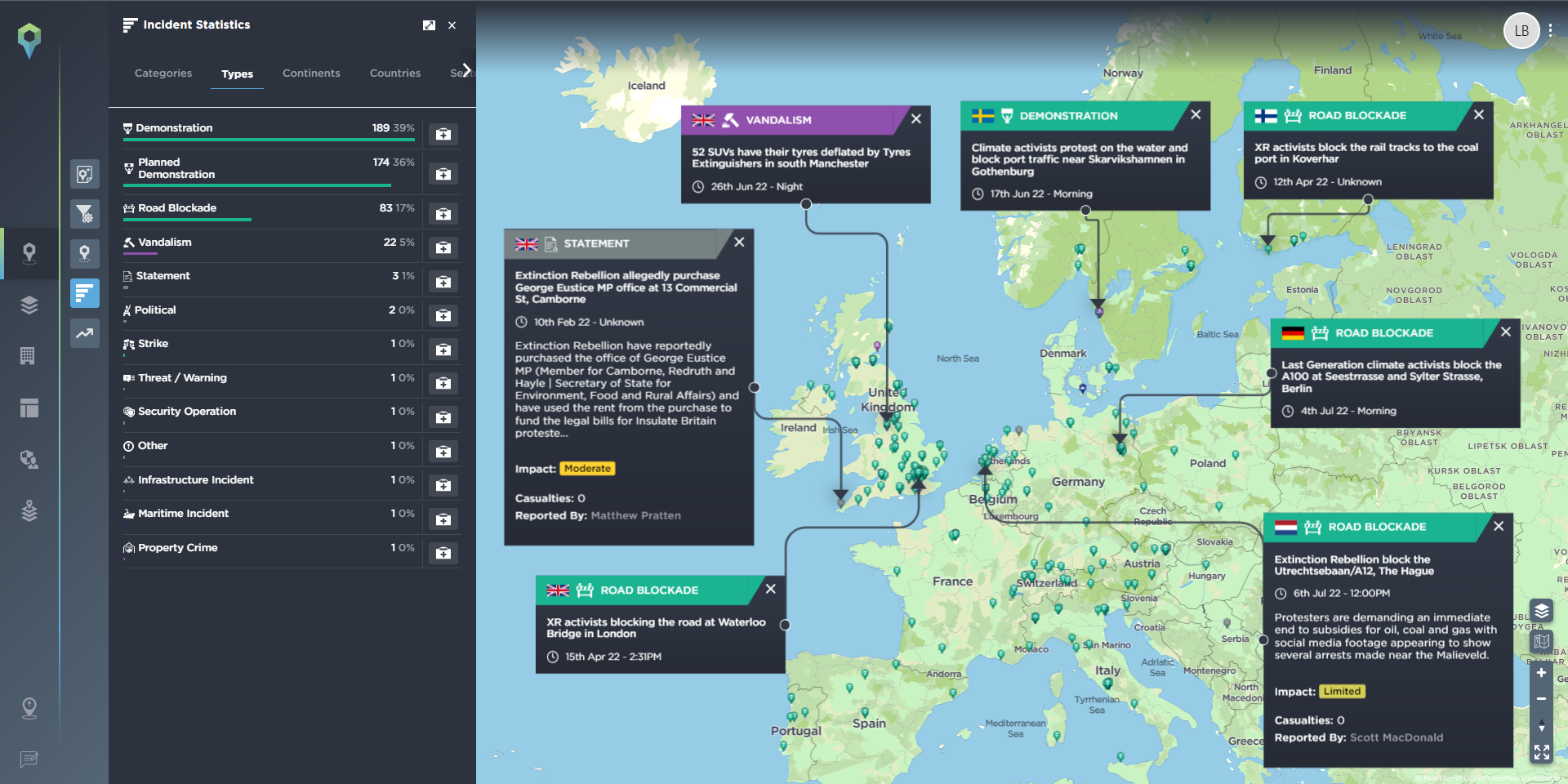 A selection of climate change activism protests and vandalism across Europe