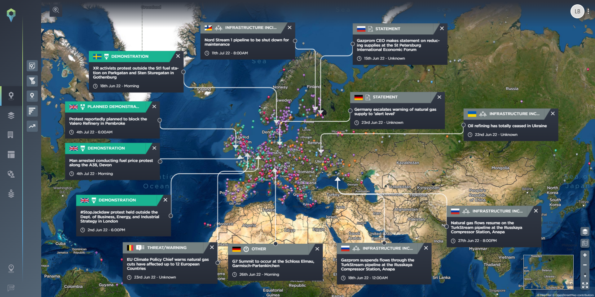 Map of fuel-related developments across Europe in 2022