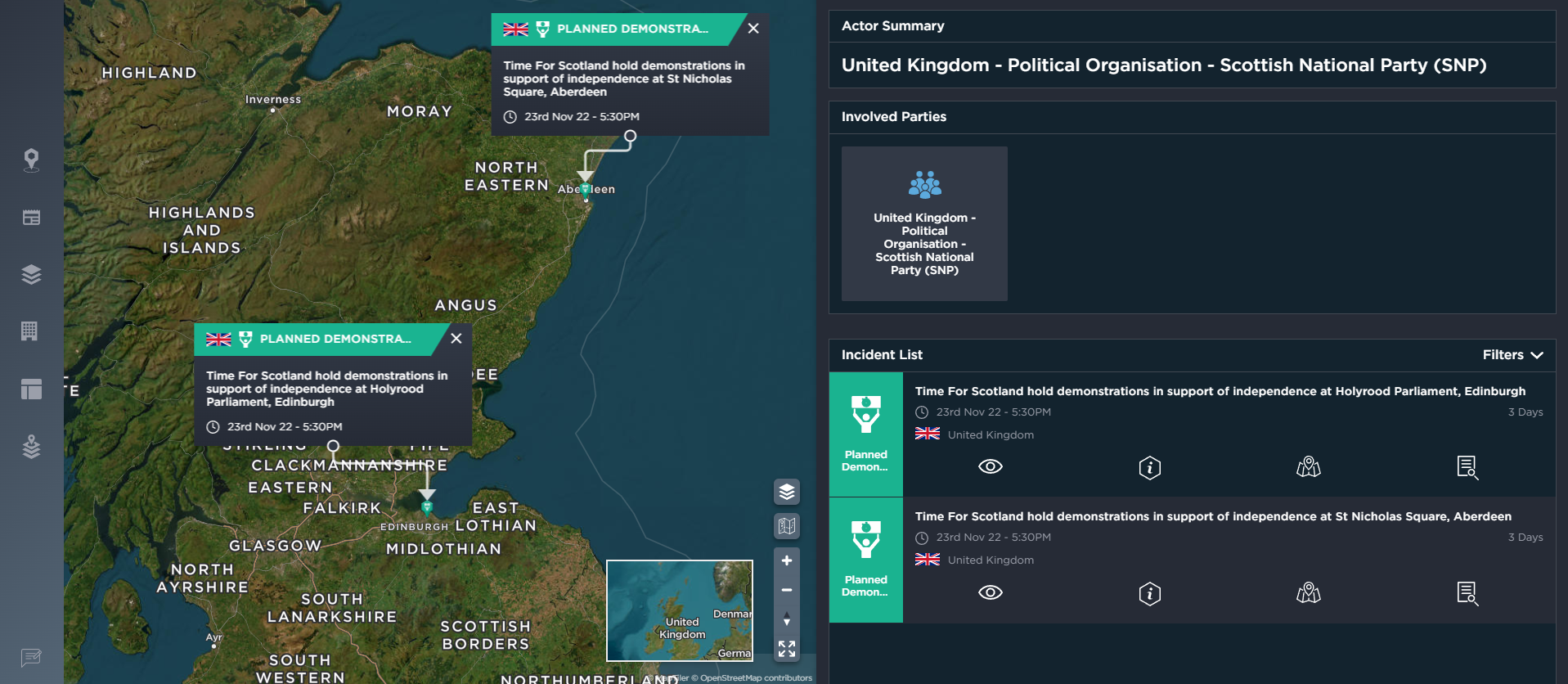 A profile for the SNP Scottish political party on the Intelligence Fusion platform.