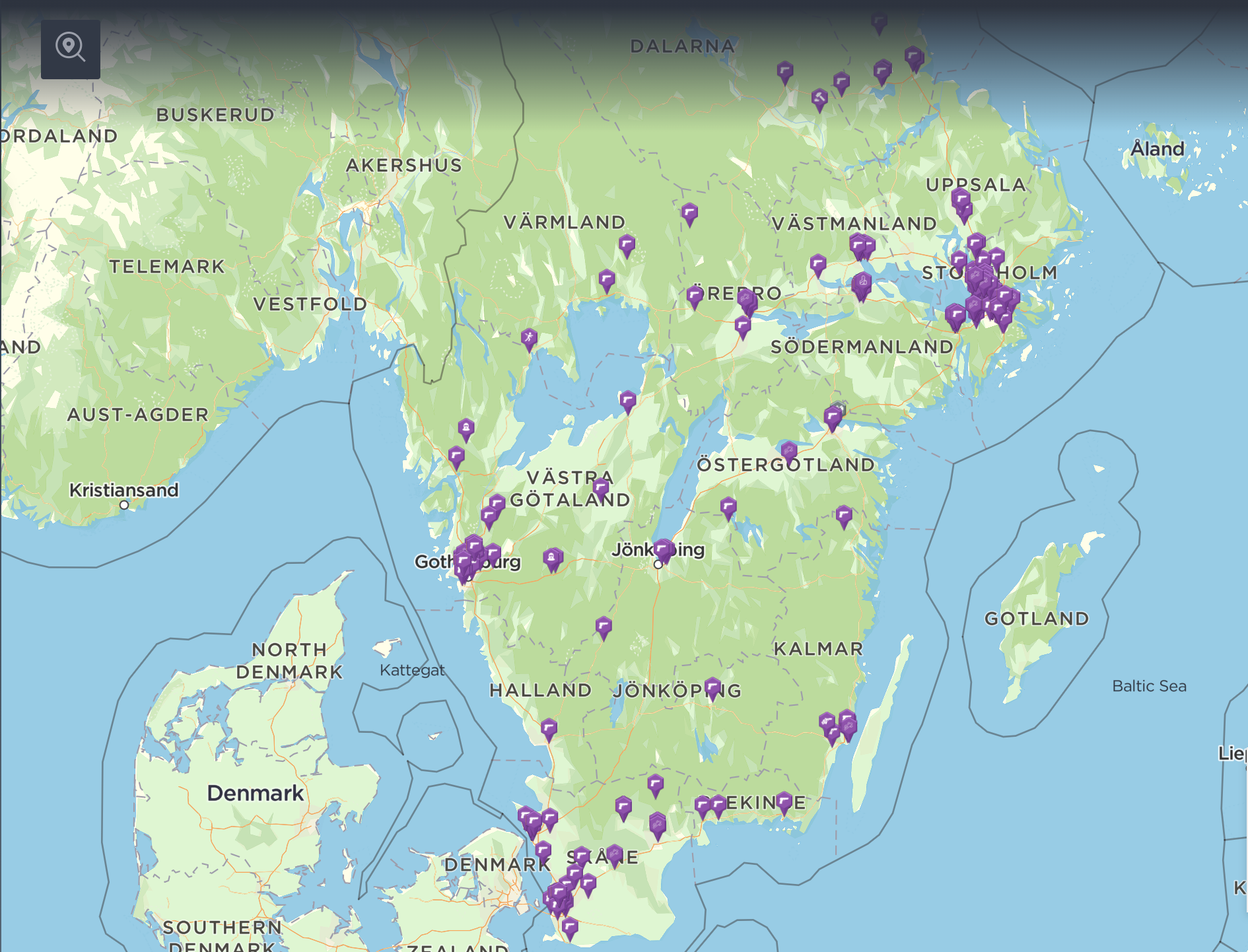 A map showing the locations of every shooting in Sweden in 2022 so far