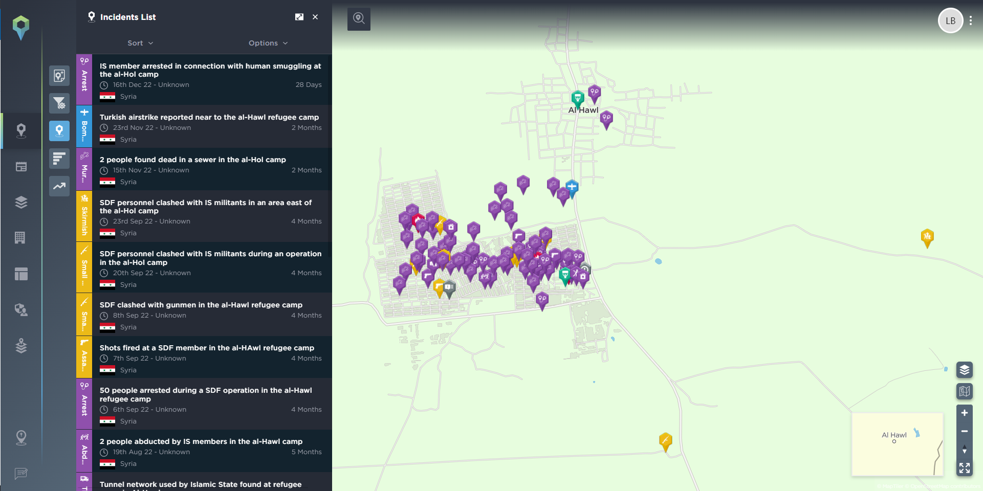 Overview of security incidents reported at Al-Hol refugee camp in Syria