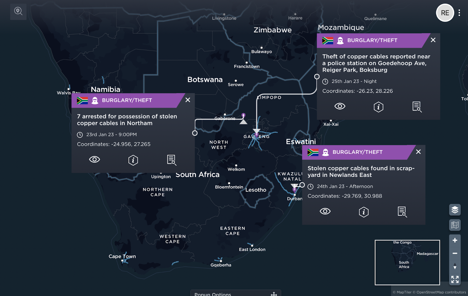 The image shows increased burglary and theft in the area due to load shedding [image source: Intelligence Fusion].