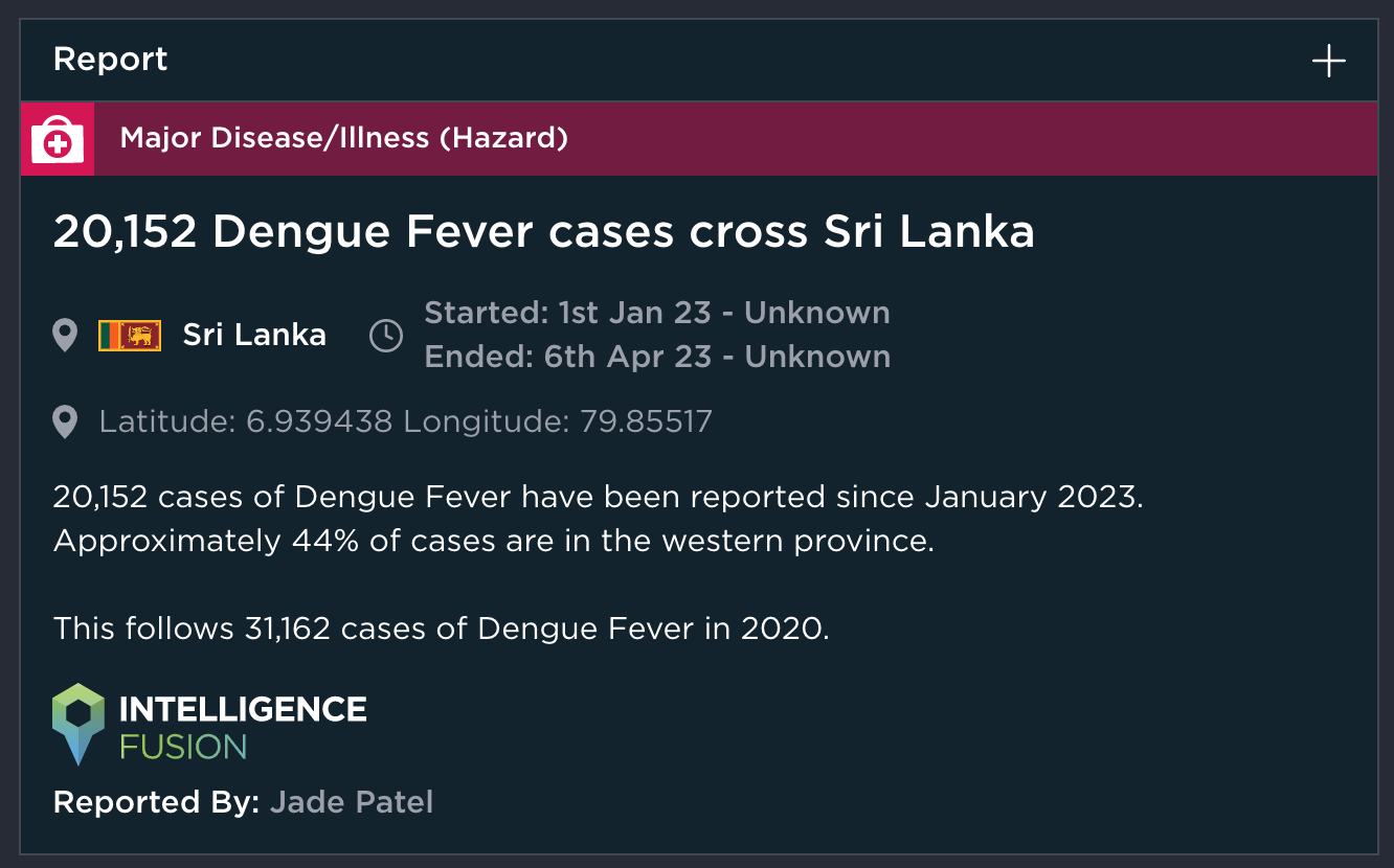 Dengue fever outbreak in Sri Lanka healthcare risk