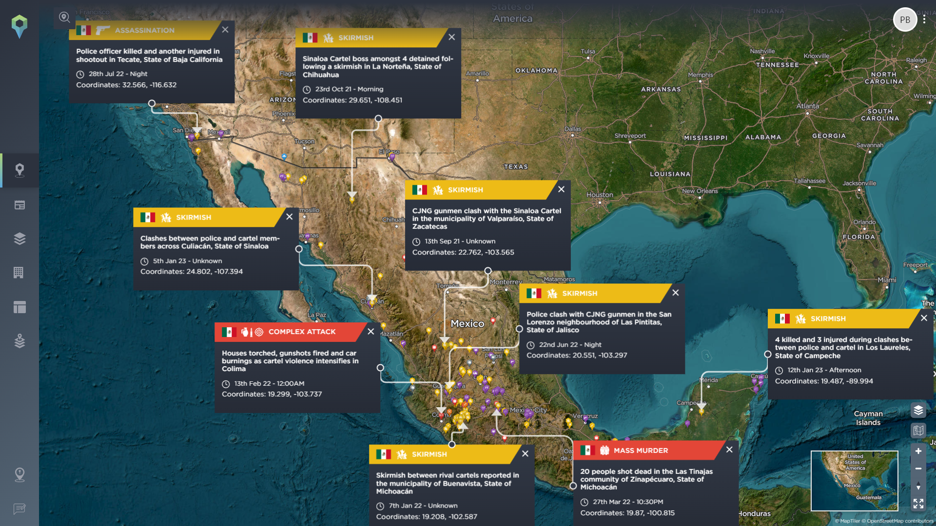 Incidents involving firearms and Cartel Jalisco Nueva Generación and Cartel Sinaloa