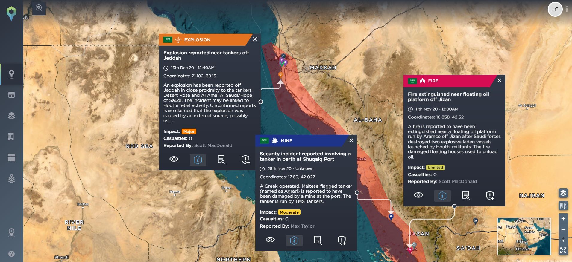 High-profile attacks on Saudi Arabian infrastructure on the Red Sea, 2020